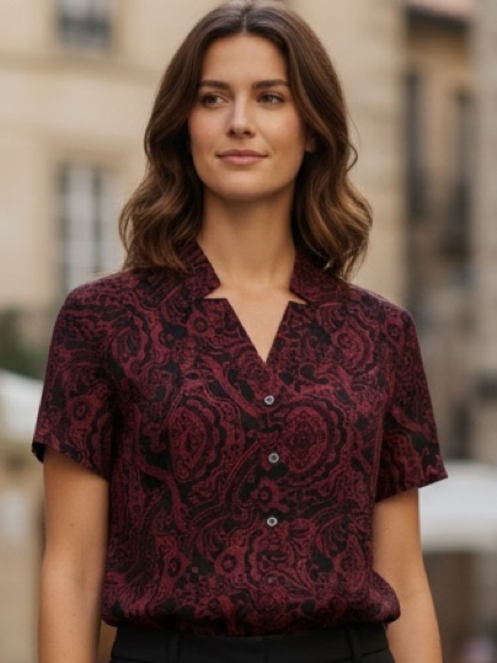 212 COLLECTION RED & BLACK PAISLEY TAILORED SHORT SLEEVE BUTTON DOWN Size M